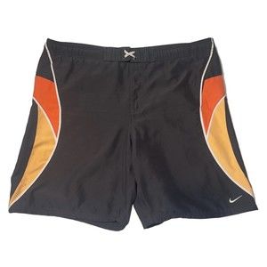 Vintage Nike‎ Board Shorts Mens Gray Orange Drawstring Board Shorts Med